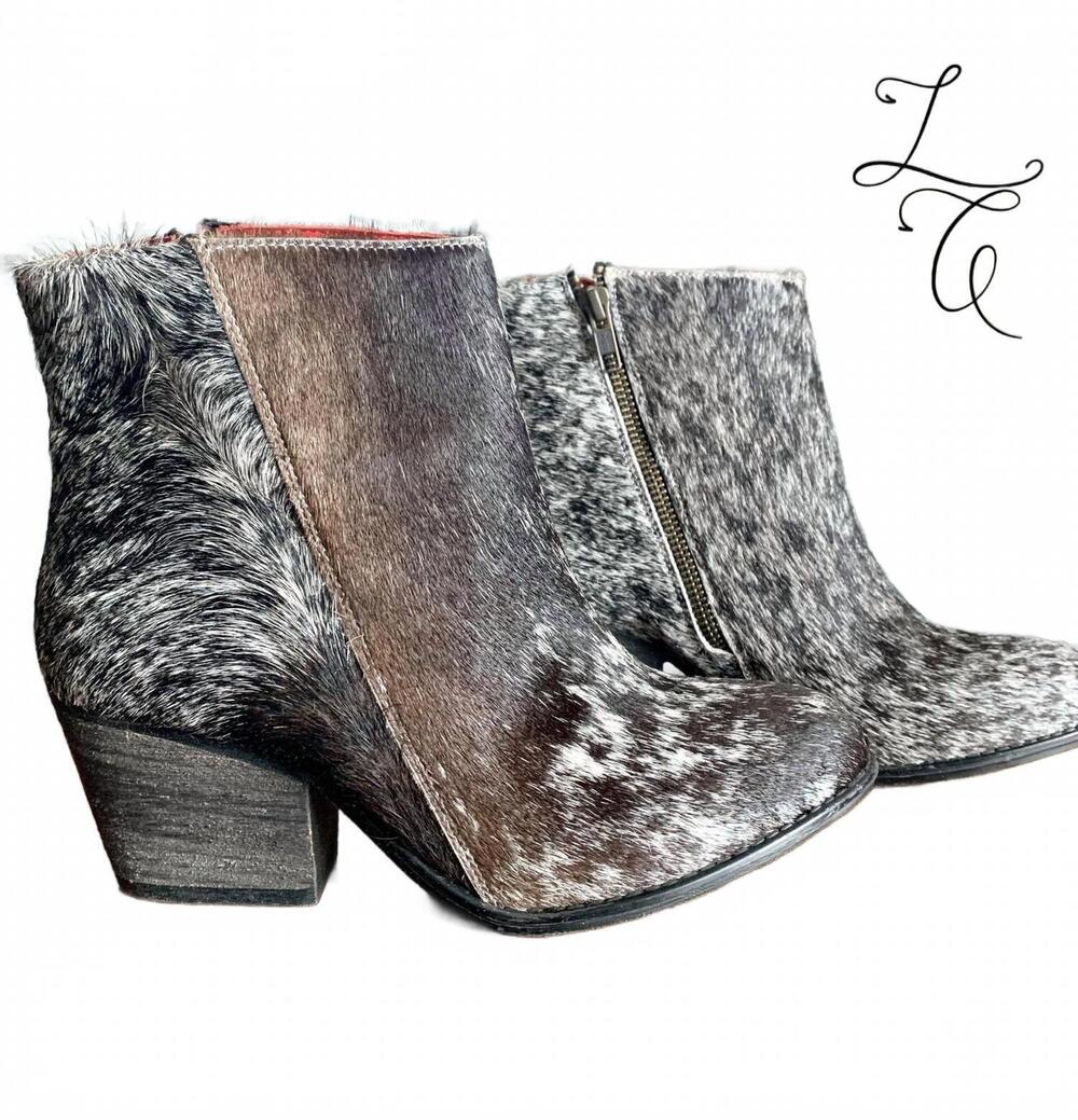 NEW ALCALA'S BOOTS women's richard hair-on bootie in black/brown